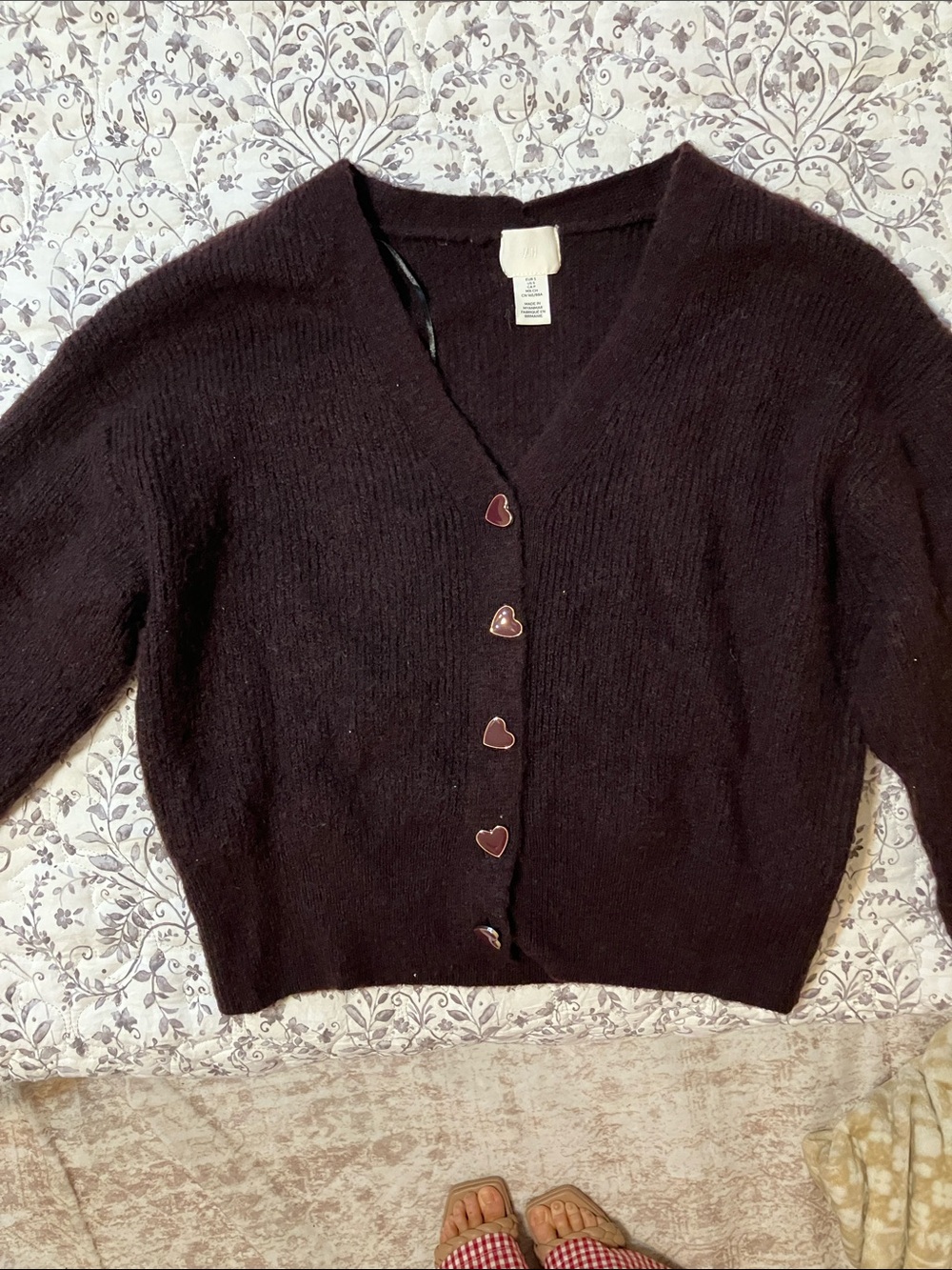 H&M Dark Brown V-Neck Cardigan with Heart Buttons - Picture 4 of 4